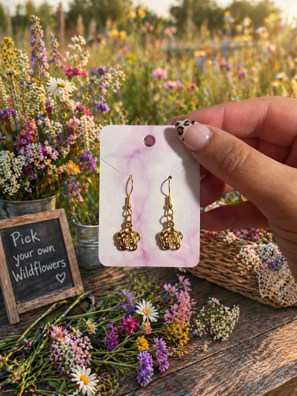 Gold Floral Drop Earrings - Women Jewelry